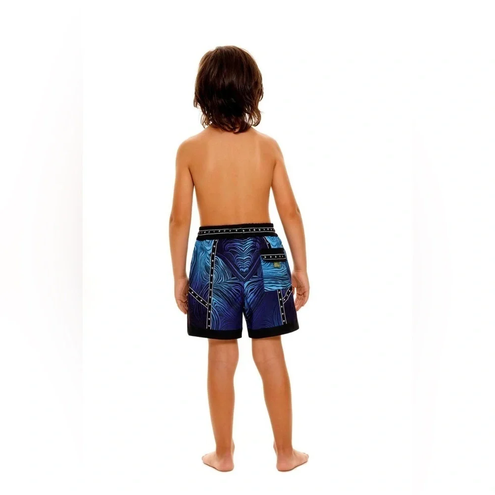 NWT Agua Bendita Luke Eter Celestial Swim Trunk Blue & Purple Kids Size 6